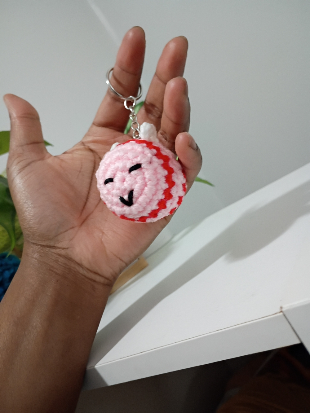 4pc Handmade Pink & Red Ber Crochet Keychain